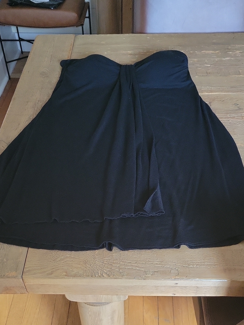Sky Strapless Black Flowing A-Line Dress
